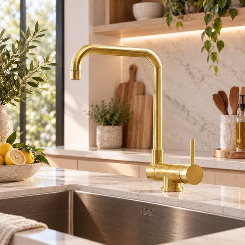 Stainless Steel Kitchen Mixer Tap - Brushed Gold & Black Hot and Cold Faucet