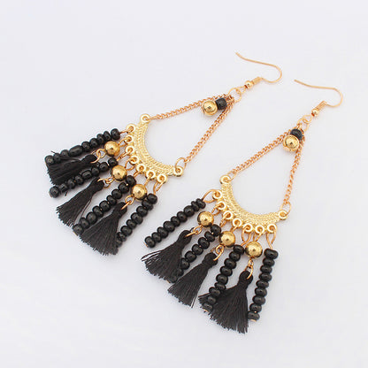 Water Drop Gemstone Tassel Earrings–Long Alloy Drop Earrings with Crystal Stones, Statement Jewellery (Multicolor)