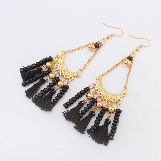 Water Drop Gemstone Tassel Earrings–Long Alloy Drop Earrings with Crystal Stones, Statement Jewellery (Multicolor)