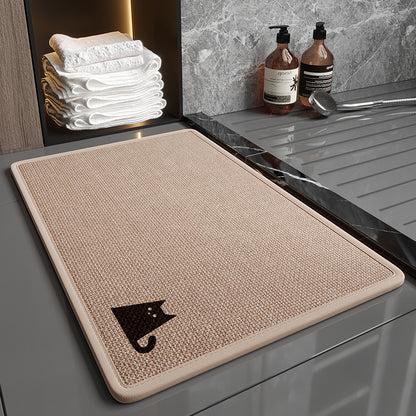 Super Absorbent Non-Slip Bath Mat - Quick Dry Linen Bathroom Floor Rug