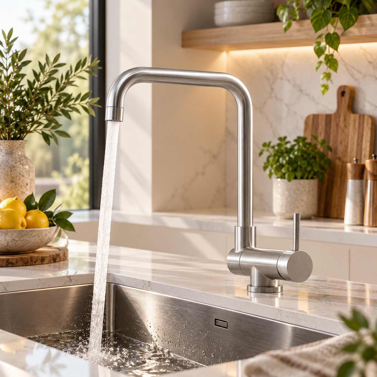 Stainless Steel Kitchen Mixer Tap - Brushed Gold & Black Hot and Cold Faucet