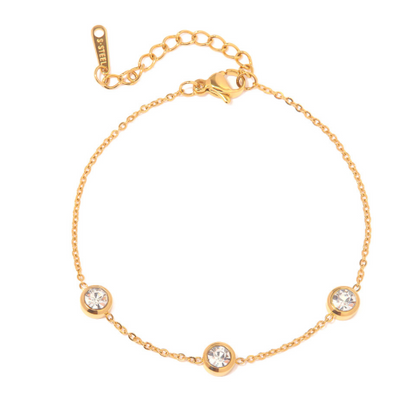 18K Gold Plated Zircon Bracelet–Round Crystal Stainless Steel Bracelet, Elegant Women’s Jewellery