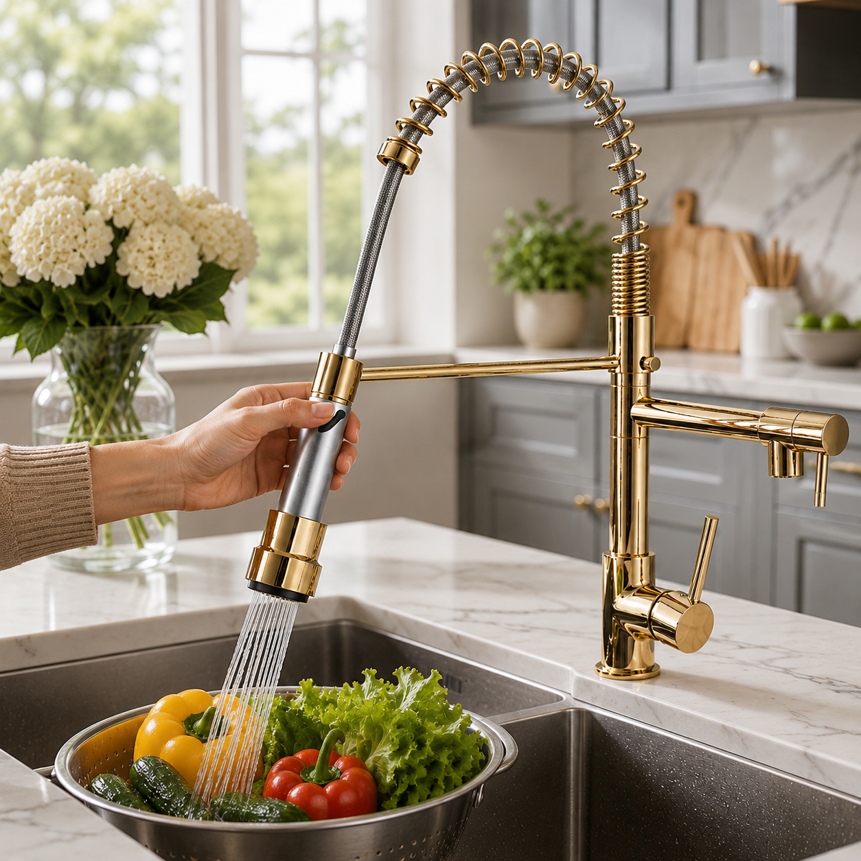 Luxury Pull-Out Spring Kitchen Mixer Tap–Commercial Style Hot & Cold Sink Faucet