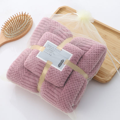 Coral Fleece Towel Set-Ultra Soft Microfiber Bath & Hand Towels-Super Absorbent Quick Dry Bathroom Towels (35x75cm & 70x140cm)
