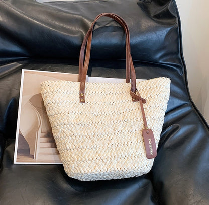 Handwoven Straw Tote Bag–Women's Lightweight Beach & Everyday Carry Bag
