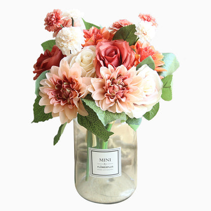 Simulated Dahlia Rose Bouquet–Luxury Silk Faux Flowers for Elegant Home Décor