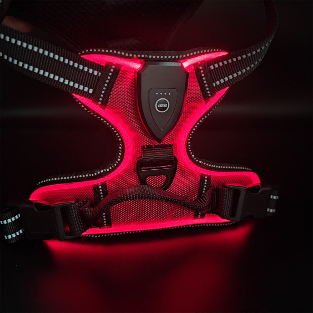 USB Rechargeable LED Dog Harness & Leash Set–Reflective Safety Harness For Night Walks