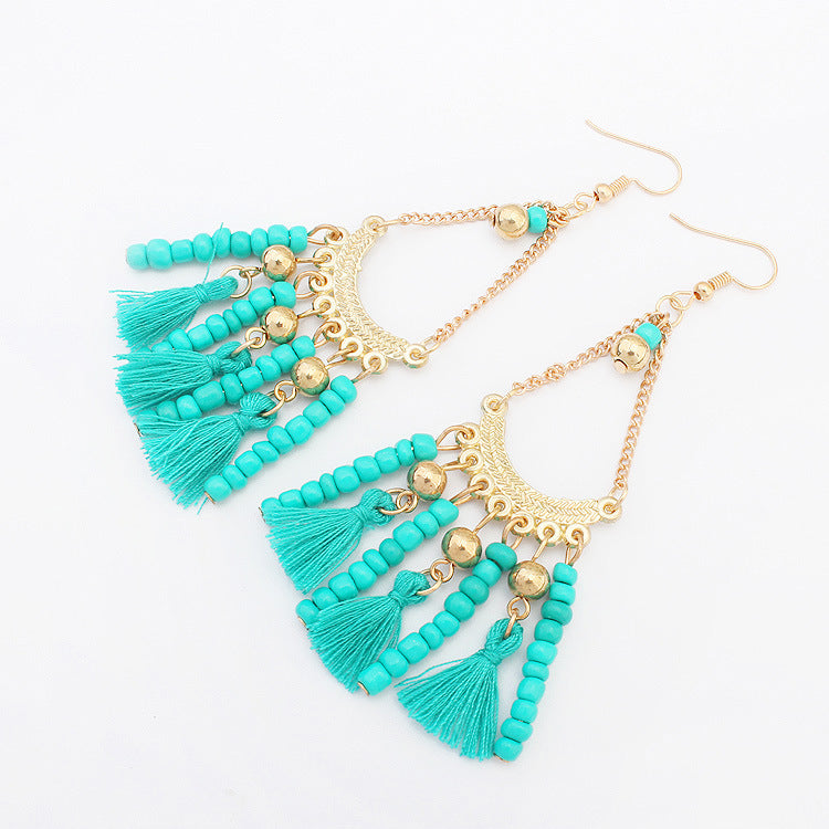 Water Drop Gemstone Tassel Earrings–Long Alloy Drop Earrings with Crystal Stones, Statement Jewellery (Multicolor)