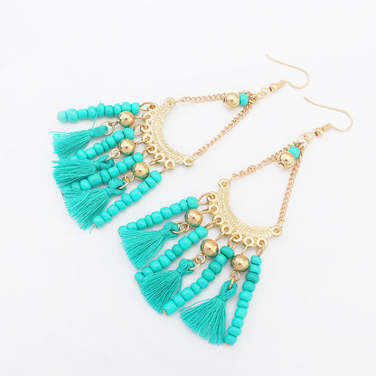 Water Drop Gemstone Tassel Earrings–Long Alloy Drop Earrings with Crystal Stones, Statement Jewellery (Multicolor)
