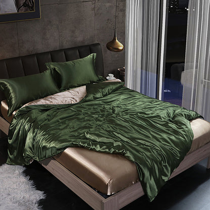 Luxury Mulberry Silk Bedding Set – Cooling Satin Quilt Cover Set