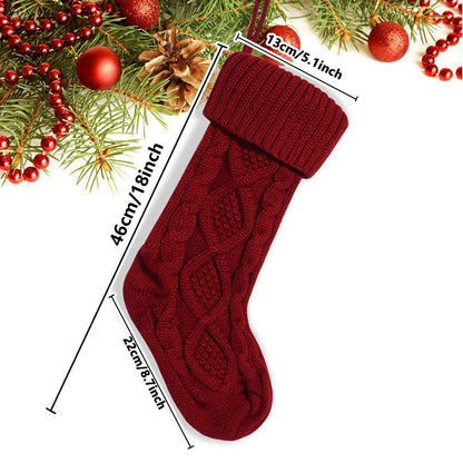 45cm Knitted Christmas Stocking - Diamond Pattern Hanging Christmas Gift Stocking Decoration