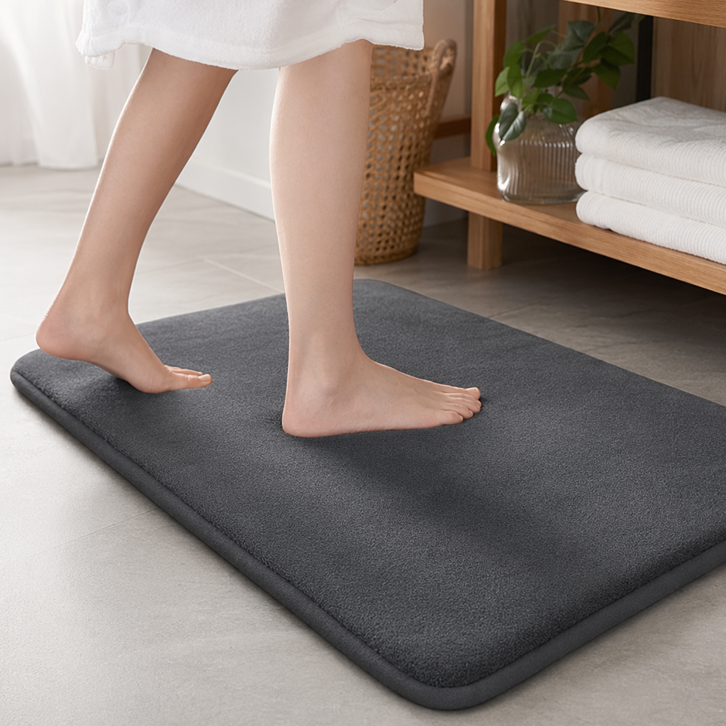Ultra Absorbent Velvet Bath Mat-Non-Slip Bathroom Floor Mat-Soft Quick Dry Shower Rug