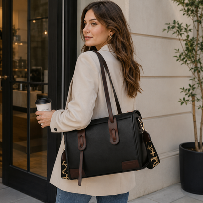 Women's Large Capacity Leather Messenger Bag–Wide Strap Shoulder Bag for Work, Travel & Everyday Use