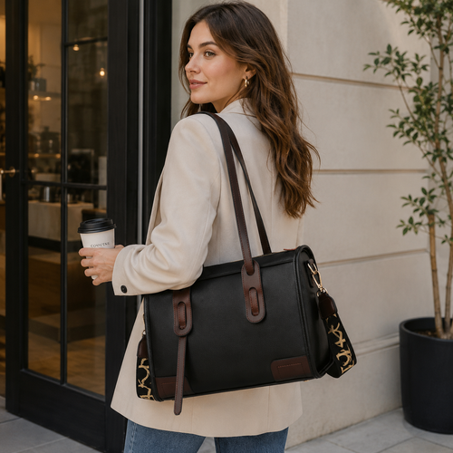 Women's Large Capacity Leather Messenger Bag–Wide Strap Shoulder Bag for Work, Travel & Everyday Use
