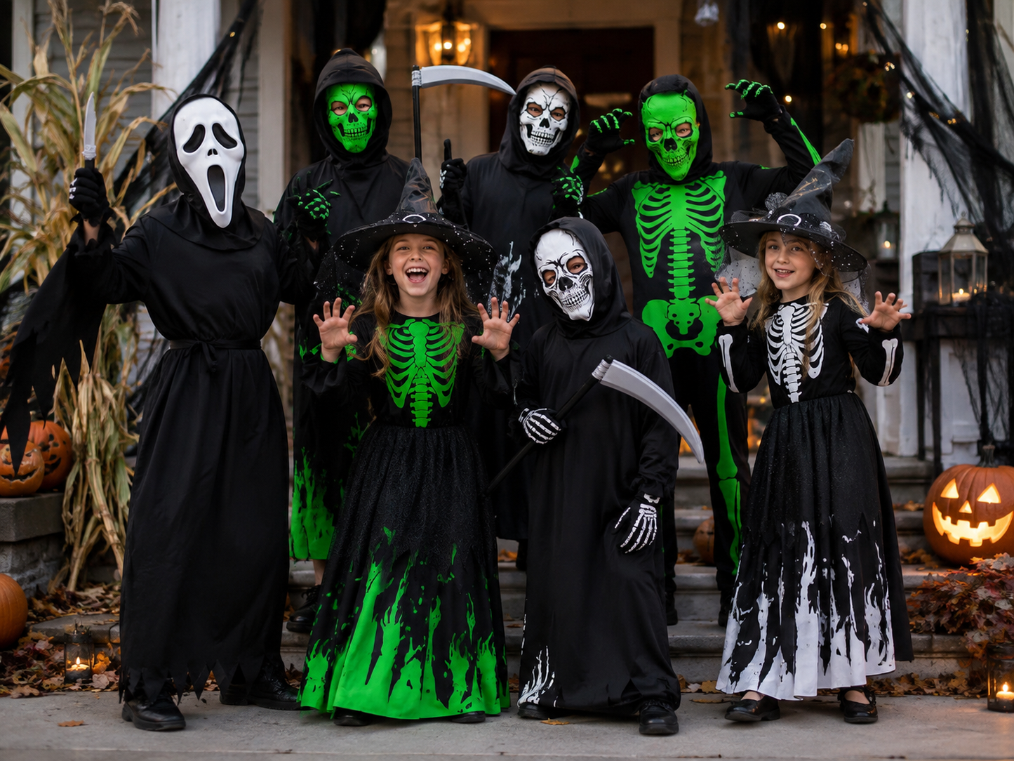 Glow-in-the-Dark Halloween Costume – Grim Reaper & Skull Cosplay Set