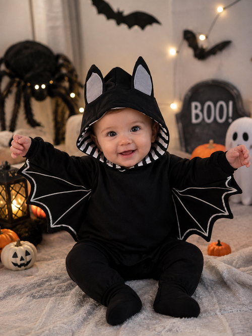 Baby Bat Halloween Romper – Hooded Cotton Costume Jumpsuit