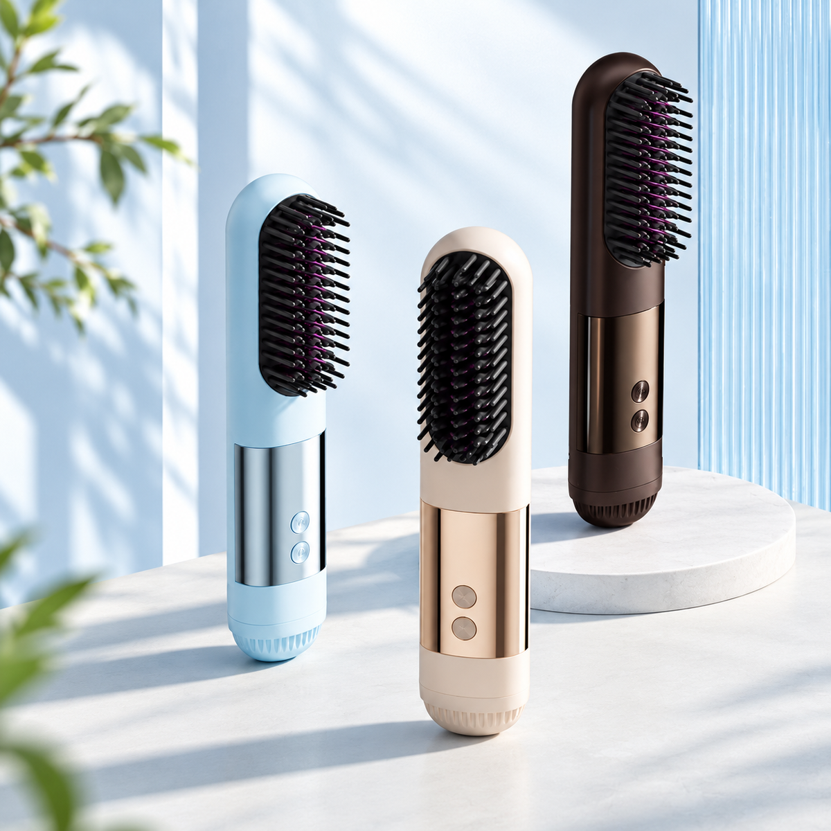 Cordless Cold Air Hair Straightener & Curler Comb - Rechargeable Tourmaline Ceramic Heated Styling Brush