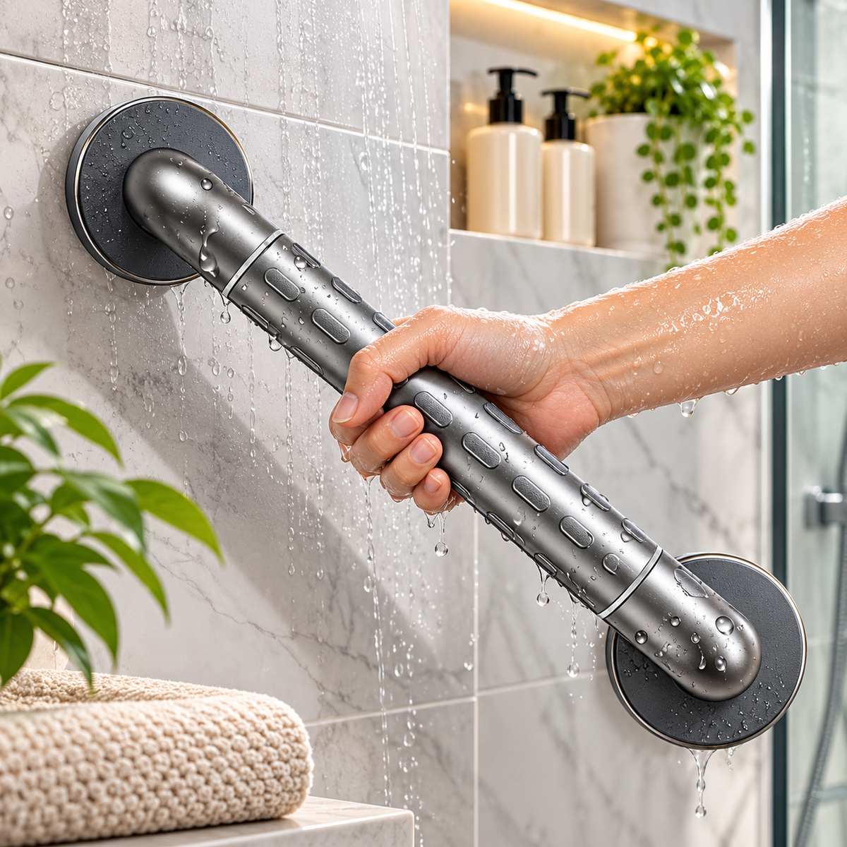 Stainless Steel Bathroom Grab Bar - Wall Mounted Safety Support Rail with Optional Luminous Ring