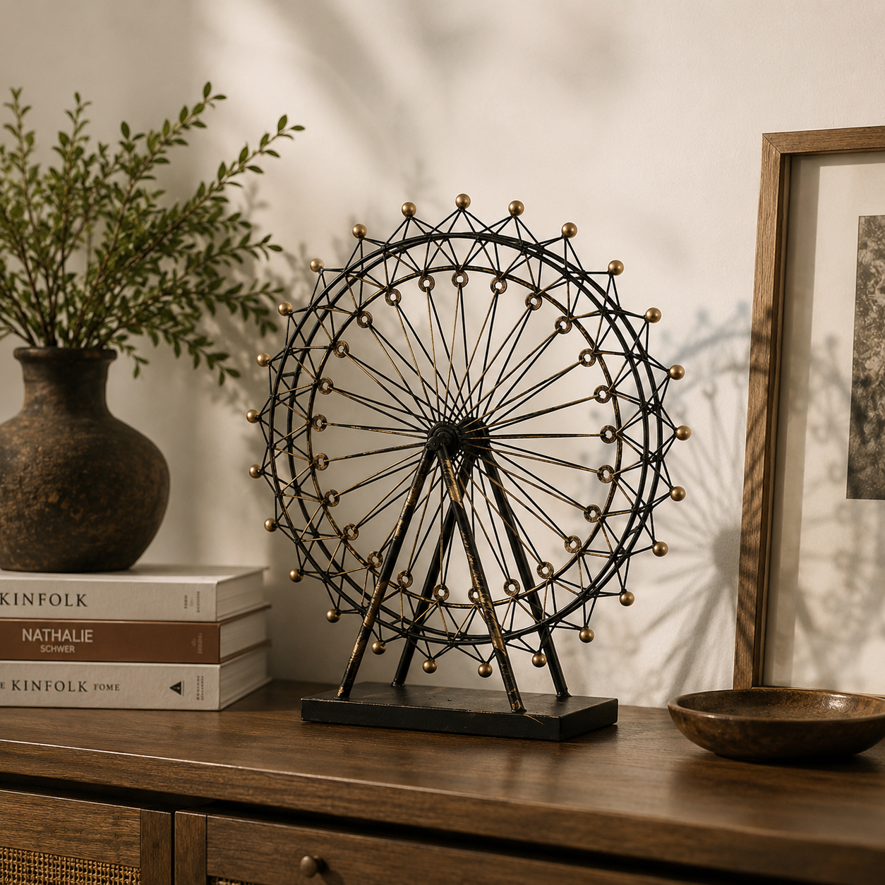 Nordic Retro Ferris Wheel Ornament–Decorative Metal Tabletop Sculpture for Home, Office & Living Room Décor
