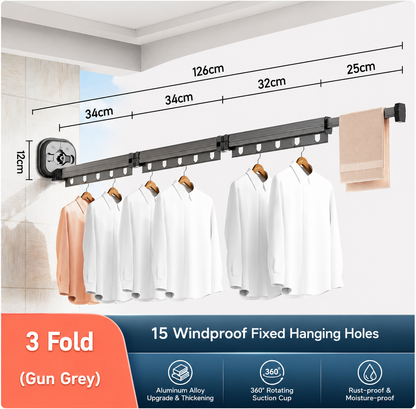 Folding Suction Cup Clothes Hanger–Retractable Wall Mounted Drying Rack for Laundry & Small Spaces