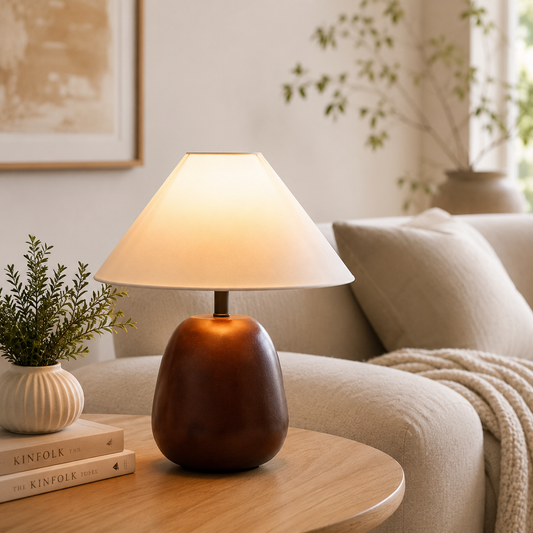 Modern Solid Wood Table Lamp–Minimalist Zen Bedside Lamp For Warm Ambient Lighting