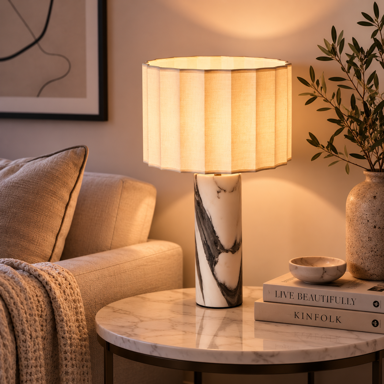 Luxury Italian Marble Table Lamp–Modern Designer Bedside Lamp With 3-Colour Dimmable LED