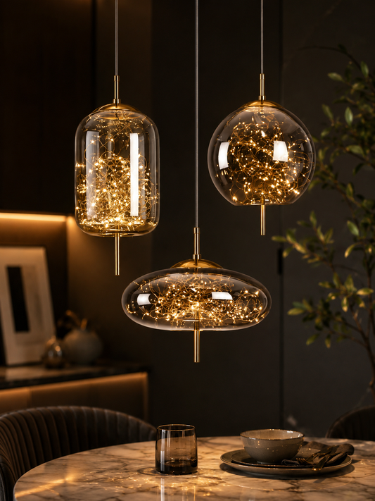 Nordic Glass Pendant Light–Modern Starry Sky LED Hanging Ceiling Light