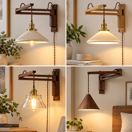 Retractable Wooden Wall Light - Nordic Adjustable LED Bedside Swing Arm Lamp