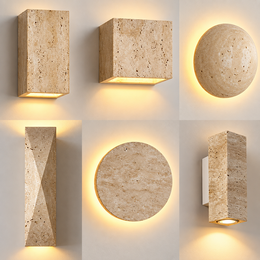 Yellow Travertine LED Wall Light - Retro Stone Indoor & Outdoor Feature Lamp