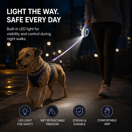 LED Retractable Dog Leash–USB Rechargeable Automatic Pet Lead For Day & Night Walks