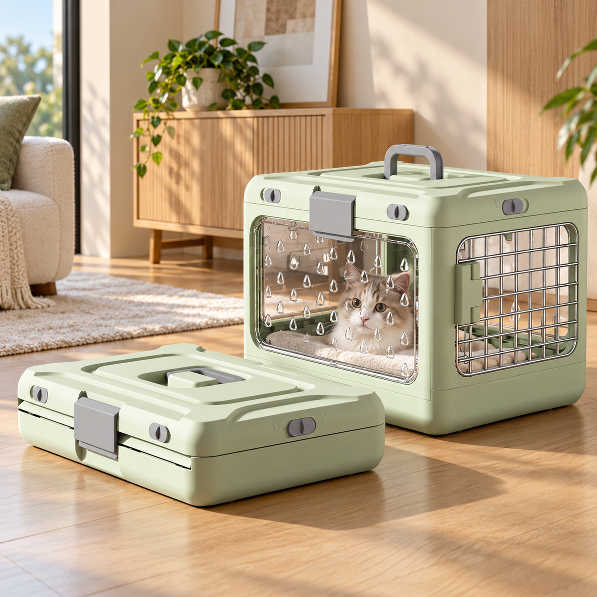 Foldable Pet Carrier Cage - Portable Travel Crate for Small to Medium Dogs & Cats