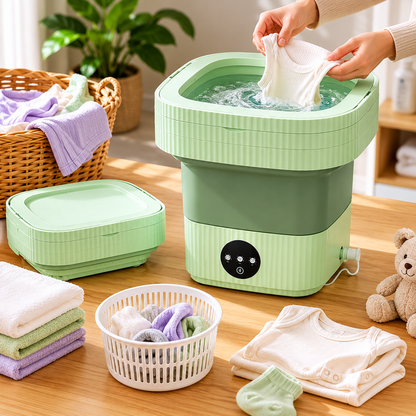 Portable Folding Washing Machine–Compact Mini Washer for Baby Clothes, Underwear & Travel