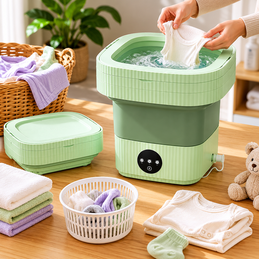 Portable Folding Washing Machine–Compact Mini Washer for Baby Clothes, Underwear & Travel