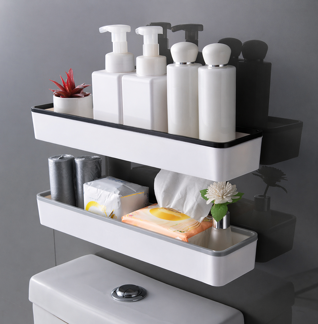 Wall Mounted Bathroom Storage Shelf-Over Toilet Organiser Rack-No Drill Space Saving Bathroom Shelf