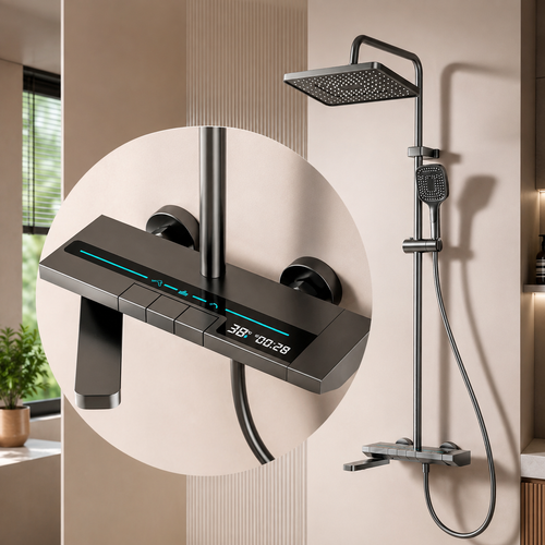 Luxury Digital Thermostatic Shower System – Rainfall Shower Set with LED Display