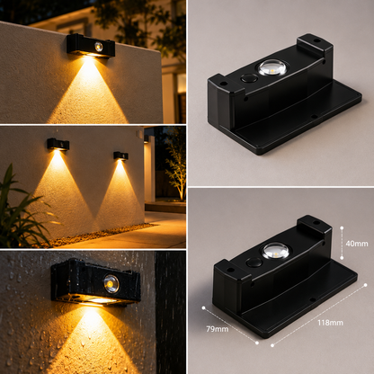 Solar LED Wall Lights Outdoor - IP65 Waterproof Garden Fence Lights