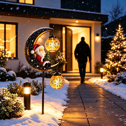 Solar Christmas Garden Light - 3D Moon & Santa LED Outdoor Decoration with Ground Stake