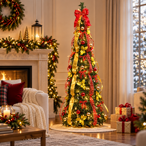 Pre-Lit Foldable Christmas Tree - 1.5m & 1.8m Pop-Up LED Christmas Tree